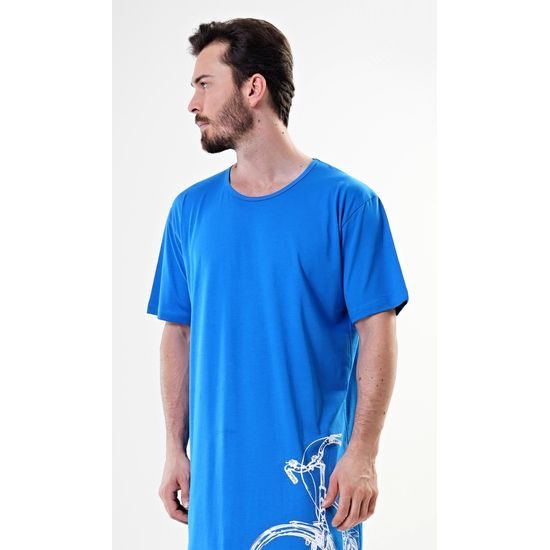 Pánská noční košile s krátkým rukávem Velké kolo - tmavě modrá