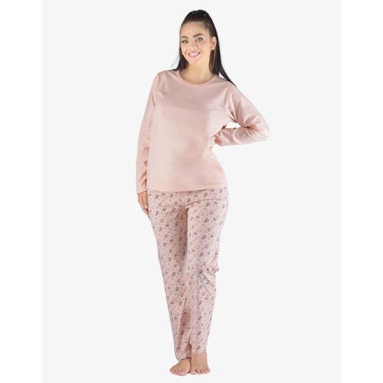 GINA dámské pyžamo dlouhé dámské, šité, s potiskem Pyžama 2023 19155P - pleťová tweed