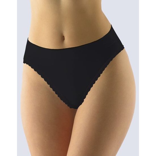 GINA dámské kalhotky klasické s úzkým bokem, úzký bok, šité, s krajkou, jednobarevné Disco Basic 10238P - černá