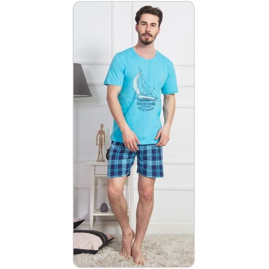Pánské pyžamo šortky Jachting - tyrkysová