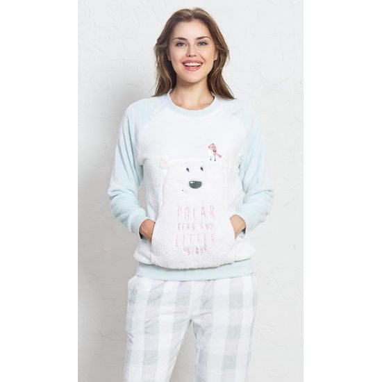 Dámské pyžamo dlouhé teplé Polar bear - smetanová