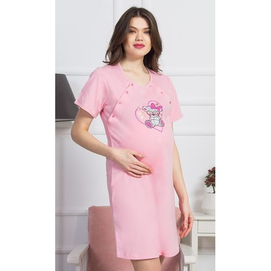 Dámská noční košile mateřská Méďa v srdíčku - růžová