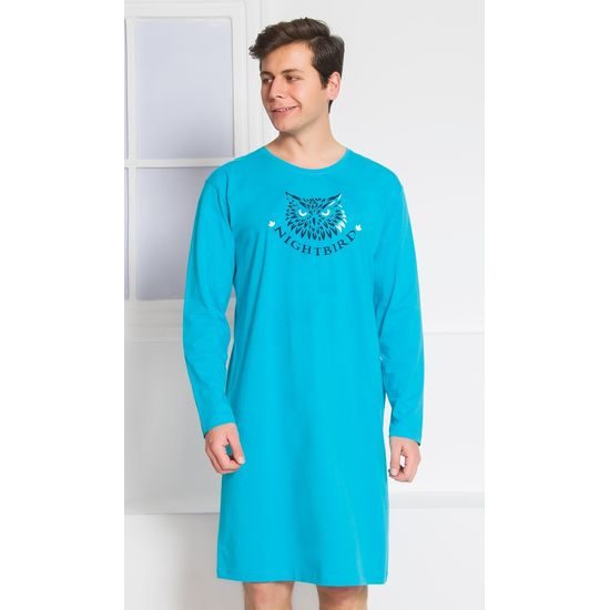 Pánská noční košile s dlouhým rukávem Nightbird - tyrkysová