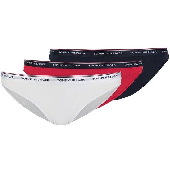 Dámské kalhotky TOMMY HILFIGER Essentials 3pack bikini modrá/červená/bílá