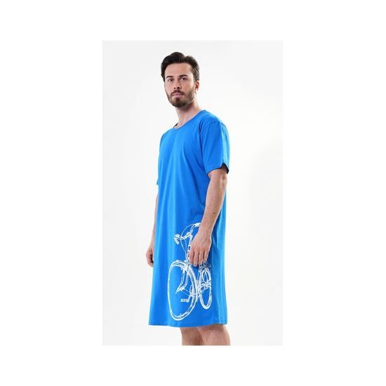 Pánská noční košile s krátkým rukávem Bicykl - modrá