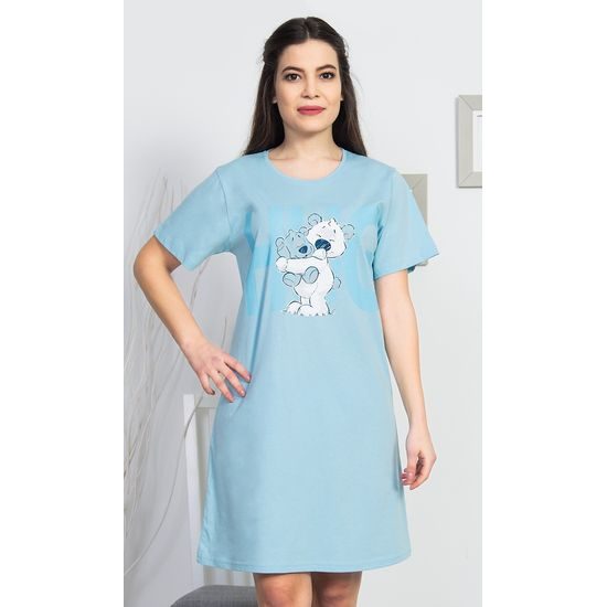 Dámská noční košile s krátkým rukávem Medvídci - světle modrá