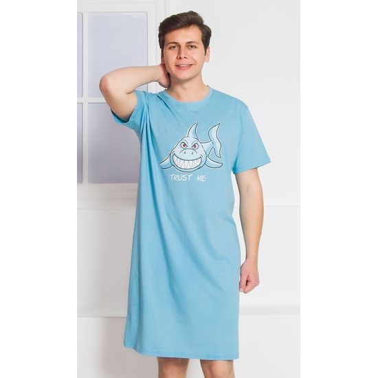 Pánská noční košile s krátkým rukávem Žralok - světle šedá