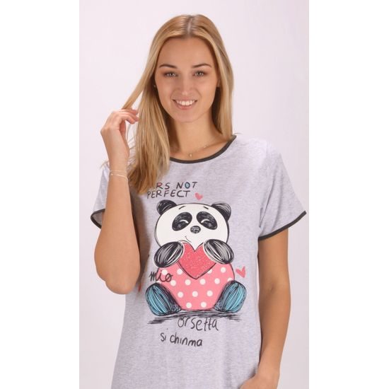 Dámská noční košile s krátkým rukávem Panda se srdcem - šedá