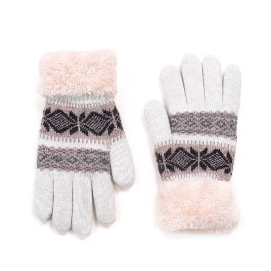 Béžové teplé rukavice se vzorem
