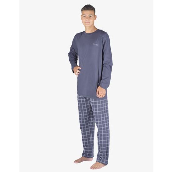 GINA pánské pyžamo dlouhé pánské, šité, s potiskem Pyžama 2023 79149P - tm.popel sv. šedá