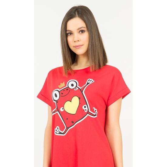 Dámská noční košile s krátkým rukávem Žabka - červená