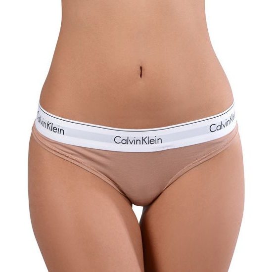 Dámské kalhotky tanga CALVIN KLEIN Modern Cotton F3786E nude