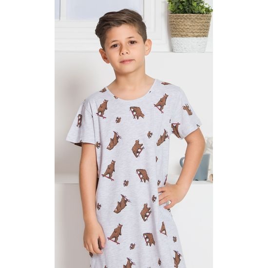 Dětská noční košile s krátkým rukávem Medvědi - šedá
