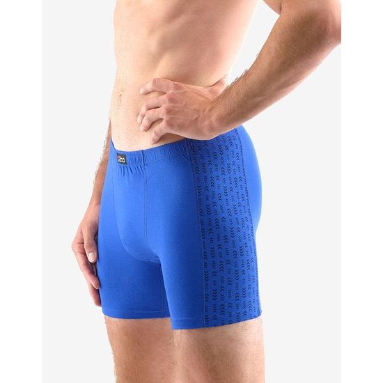 GINA pánské boxerky s delší nohavičkou bez zadních švů, delší nohavička, šité, s potiskem 74148P - modrá lékořice