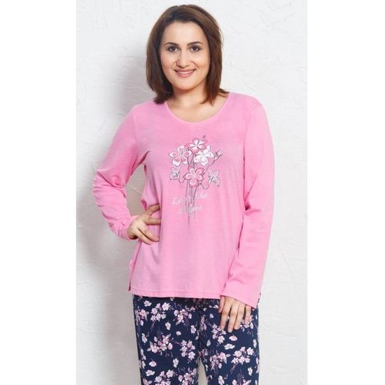 Dámské pyžamo dlouhé VIENETTA Kytice - světle růžová