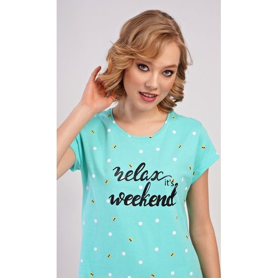 Dámská noční košile s krátkým rukávem Relax weekend - mentolová