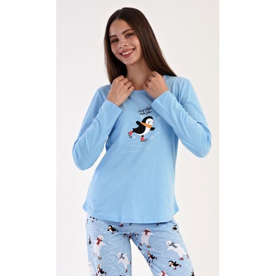 Dámské pyžamo dlouhé Tučňák na ledě - modrá