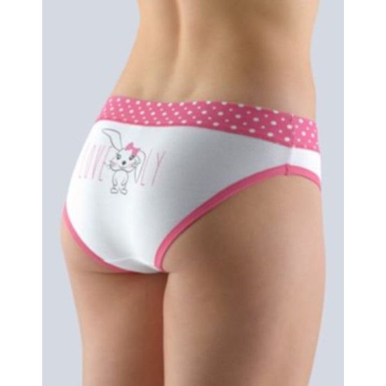 GINA dámské kalhotky bokové se širokým bokem, šité, s potiskem Funny 4 collection 16119P - purpurová bílá