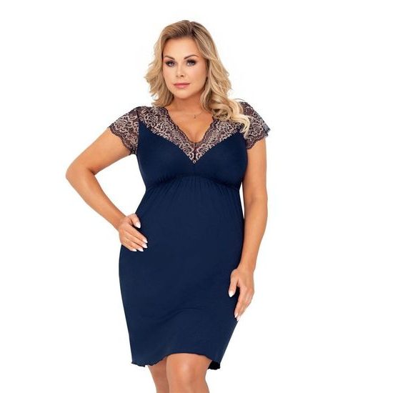 Luxusní noční košilka Greta II tmavě modrá plus size