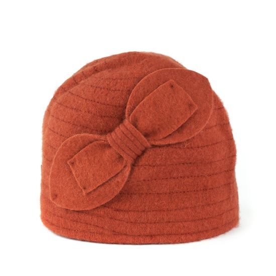 Vlněný klobouk s mašlí oranžový