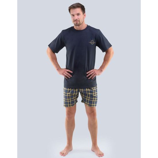 GINA pánské pyžamo krátké pánské, šité, s potiskem Pyžama 2020 79096P - lékořice cibulová