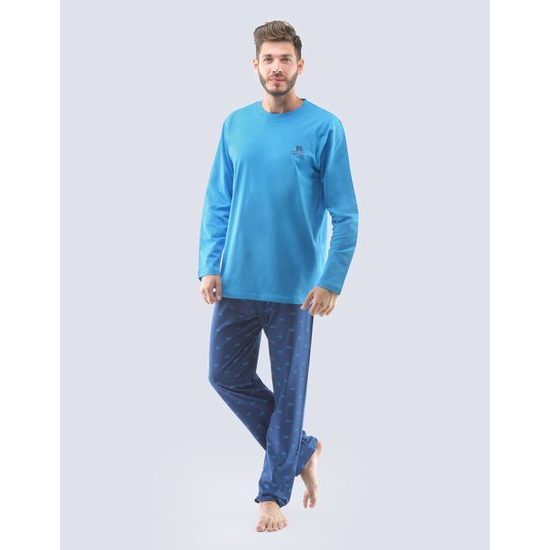 Pánské pyžamo dlouhé 79107P - dunaj tm. modrá