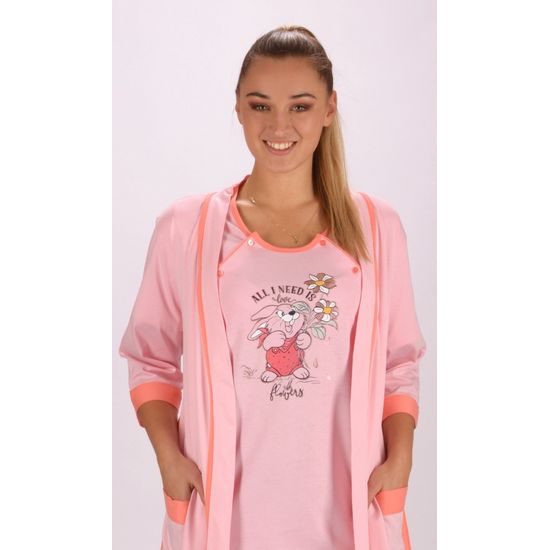 Dámský župan s mateřskou košilí Malý zajíc - tmavě růžová/světle růžová
