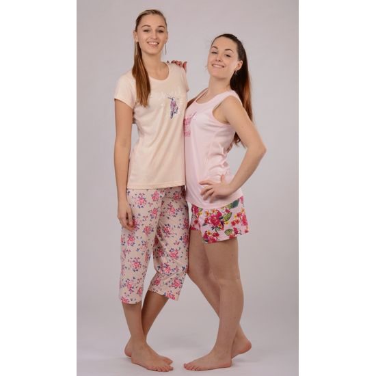 Dámské pyžamo šortky na ramínka VIENETTA Aloha - světle růžová