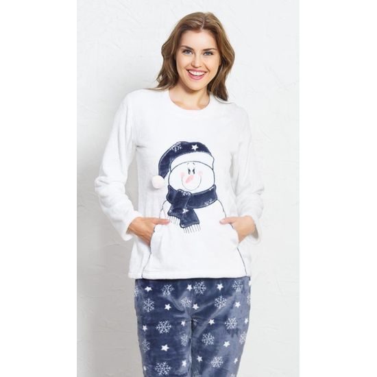 Dámské pyžamo dlouhé teplé Snowman - smetanová