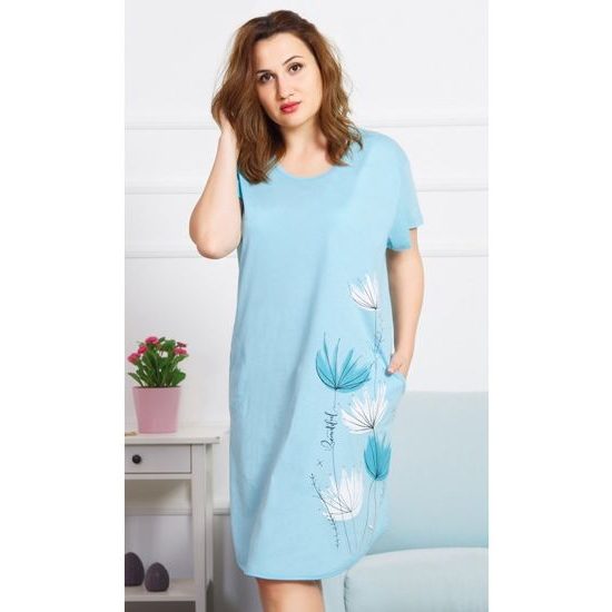 Dámské domácí šaty s krátkým rukávem Beautiful - modrá