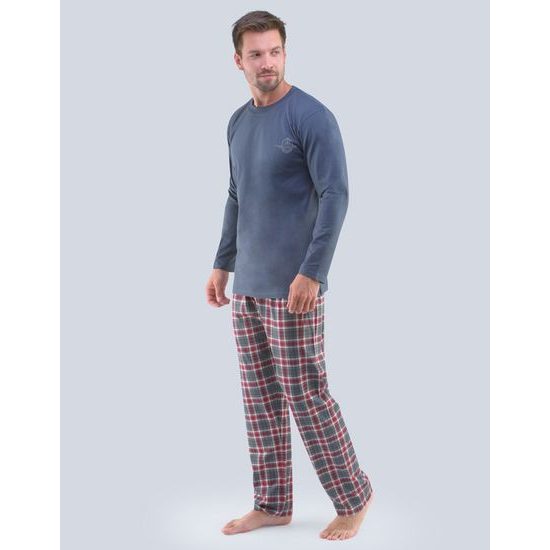 GINA pánské pyžamo dlouhé pánské, šité, s potiskem Pyžama 2020 79091P - tm. šedá brandy