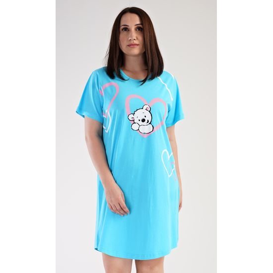 Dámská noční košile s krátkým rukávem Medvídek - tyrkysová