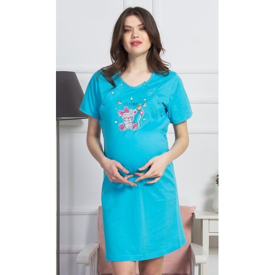 Dámská noční košile mateřská Méďa s mašlí - tyrkysová