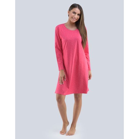 GINA dámské košilka noční dámská dlouhý rukáv, šité, s potiskem Pyžama 2020 19103P - šípková růžová