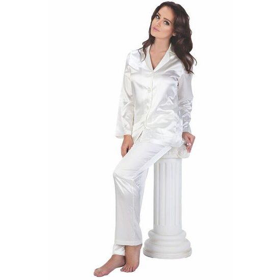 Dámské saténové pyžamo Classic dlouhé bílé