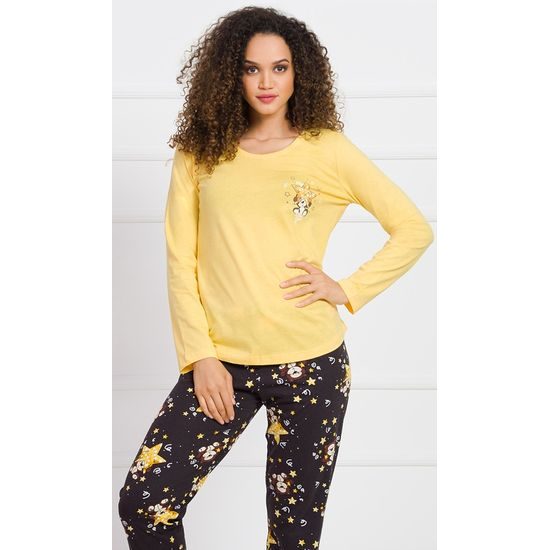 Dámské pyžamo dlouhé Méďa s hvězdou - žlutá
