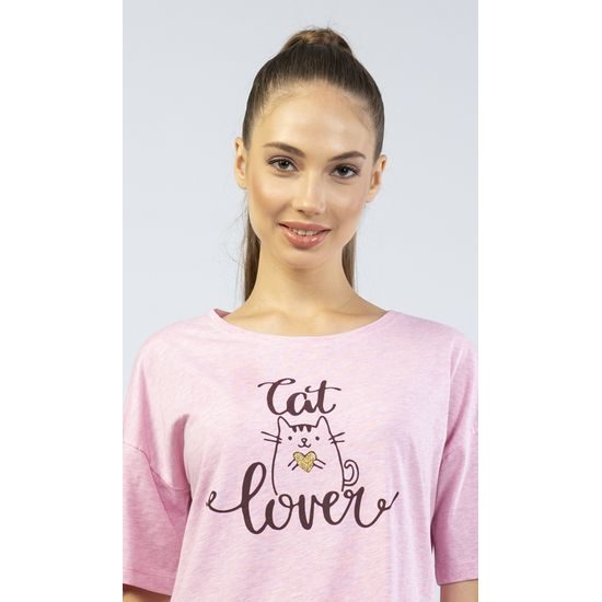 Dámská noční košile s krátkým rukávem Cat lover - růžová