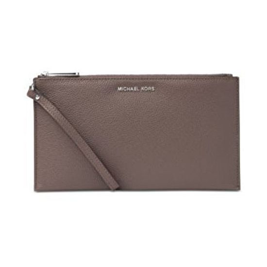 Elegantní hnědá kožená kabelka Michael Kors Studio Mercer Large Zip Clutch