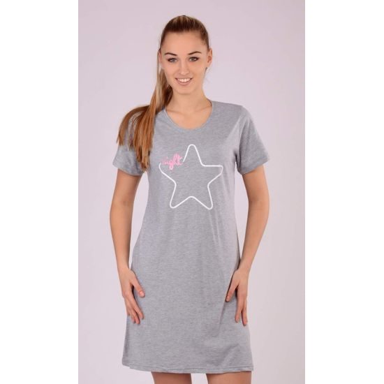 Dámská noční košile s krátkým rukávem VIENETTA Hvězdička - šedá