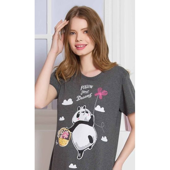 Dámská noční košile s krátkým rukávem Panda - lososová