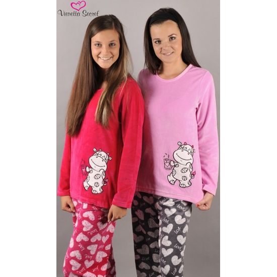 Dámské pyžamo dlouhé VIENETTA SECRET Hroch tmavě růžová - Vienetta Secret -  dlouhá pyžama - Dámská pyžama, Dámské - Perfektní Prádlo.cz - Pohodlné  noční prádlo, župany a spodní prádlo pro Váš perfektní den!