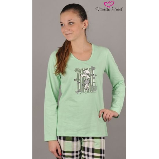 Dámské pyžamo VIENETTA SECRET Pudl zelenkavé - VIENETTA SECRET - dlouhá  pyžama - Dámská pyžama, Dámské - Perfektní Prádlo.cz - Pohodlné noční  prádlo, župany a spodní prádlo pro Váš perfektní den!
