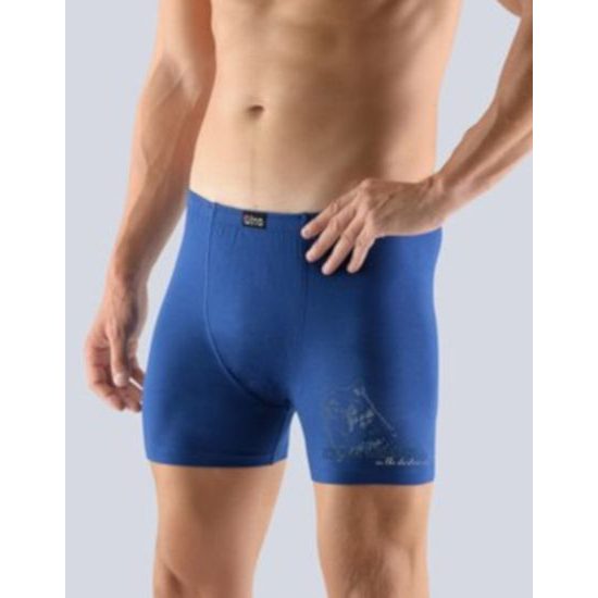 GINA pánské boxerky s delší nohavičkou, šité, s potiskem Funny collection 74112P - modrá lékořice
