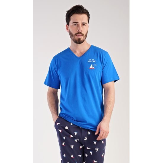 Pánské pyžamo dlouhé Loďka - modrá
