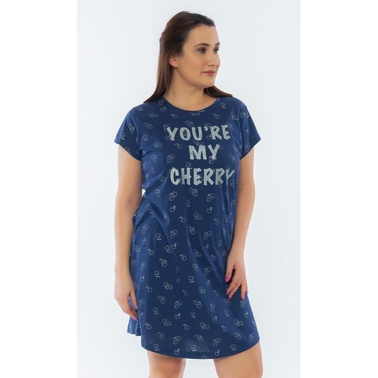 Dámská noční košile s krátkým rukávem Cherry - tmavě modrá