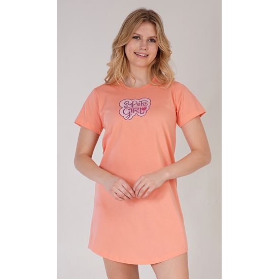 Dámská noční košile s krátkým rukávem Super girl - korálová