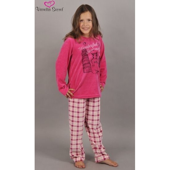 Dětské pyžamo dlouhé Vienetta Secret Dívka na cestách - tmavě růžová