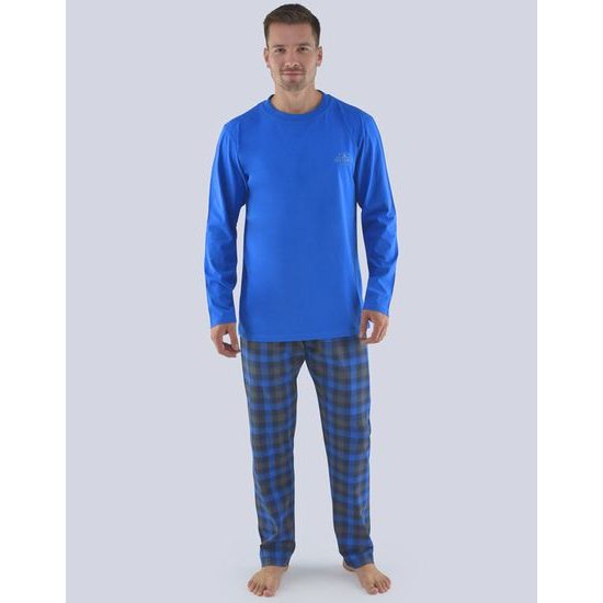 GINA pánské pyžamo dlouhé pánské, šité, s potiskem Pyžama 2019 79069P - modrá lékořice