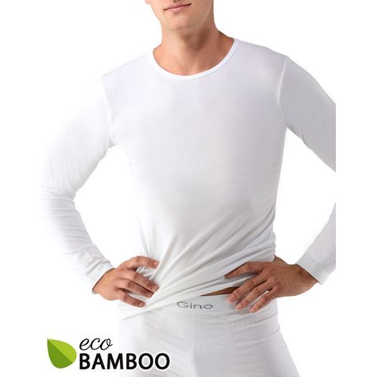 GINA pánské tričko s dlouhým rukávem, dlouhý rukáv, bezešvé Eco Bamboo 58007P - bílá