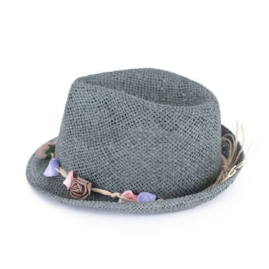 Letní klobouk s kytičkami šedý